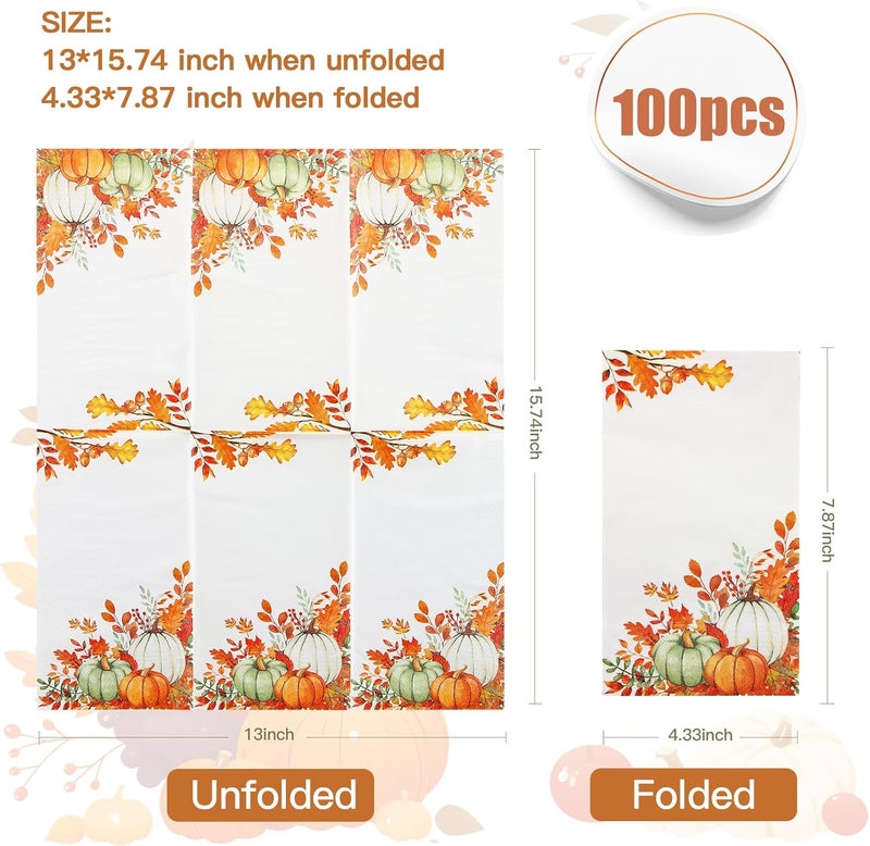 Tamone 100PCS 3-Ply Thanksgiving Napkins - Pumpkin Paper Napkins - Thanksgiving Disposable Napkins - Premium Quality Dinner Napkins Soft and Absorbent - Image 2